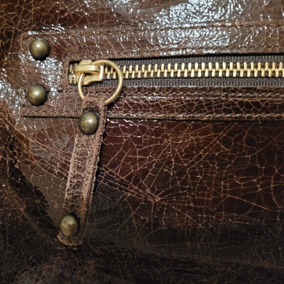 KOOBA Brooklyn Brown Distressed Crackled Leather Satchel Shoulder Bag - Picture 6 of 14